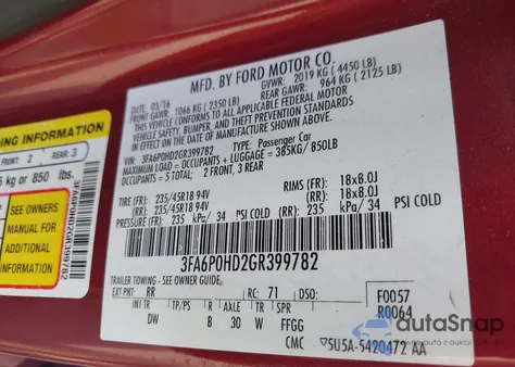 2016 Ford Fusion Se из США, поврежденный, VIN 3FA6P0HD2GR399782